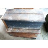 An old stained pine carpenters trunk - sold with another with internal candle box - both a/f