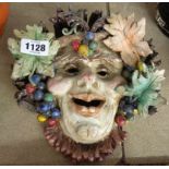 An Italian pottery wall mask of Bacchus by Gianni