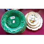 Nine assorted cabbage plates - sold with five Portuguese plates of various size