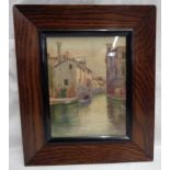 An early 20th Century oak framed Venetian scene watercolour - sold with another depicting vessels on