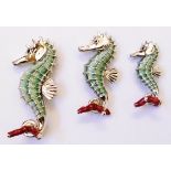 A set of three Italian marked 925 white metal and enamelled graduated seahorses - tallest 2 3/4"
