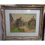A. D. Summers: a framed watercolour, depicting a village street scene with figures and Foresters