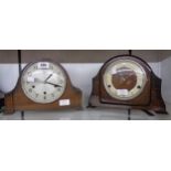 Two polished oak cased chiming mantel clocks, one by Smiths, the other Bentima