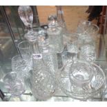 A Brieley spirit decanter and further cut glassware including jug, bowl and Brandy and other
