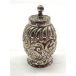 A late Victorian silver pounce pot with repousse scrolling decoration - Sheffield 1870