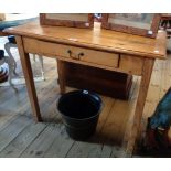 A 3' 1" 19th Century waxed pine side table with single frieze drawer, set on square legs