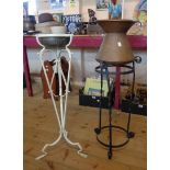 Two plant pot stands - sold with two copper pots