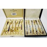 A cased set of six N. M. Thune marked 925 Sterling silver gilt coffee spoons with enamelled