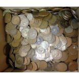 A large collection of Great British Pennies and other coinage including a 1887 Shilling