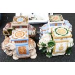 Four large ceramic elephant pattern garden stools