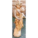 A 27 1/2" concrete garden statue of a woman and child with terracotta finish