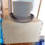 A boxed vintage Herbert Johnson grey top hat