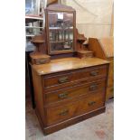 A 36" Edwardian walnut dressing chest with oblong plate, flanking shelves and trinket drawers over