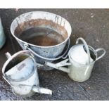 Two galvanised watering cans - sold with a coal bucket