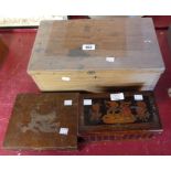 A small pine box, a shoe shine box, and a Sorrento ware box with hidden compartment
