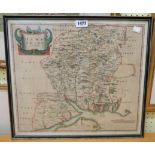 A Hogarth framed Robert Morden antique hand coloured map print of Hampshire - sold with a framed mid
