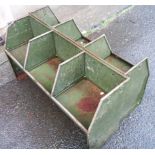 A pair of 3' 6" painted pressed metal three section part bins