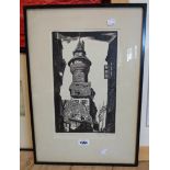 A continental wood bock print of Nuremburg indistinctly signed - sold with another woodblock print