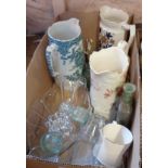 Various ceramics including jugs, glass bottles, etc.