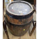 An old coopered keg with stamps to top - height 21"