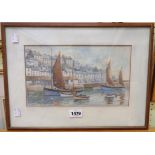 W. Sands: a framed watercolour depicting Brixham harbour - signed - 6 3/4" X 11 3/4"