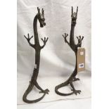 A pair of Chinese hollow cast bronze four-clawed dragons - height 16"