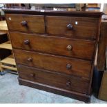 A 3' 9" 19th Century mahogany chest of two short and three long graduated drawers, set on rounded