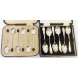 A cased set of six silver coffee bean spoons - Birmingham 1925 - sold with a cased set of six silver