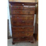 A 3' 3 1/4" late Georgian figured walnut cross banded and strung chest on chest with moulded