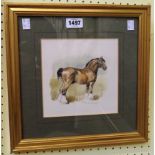 †Edwin Penny: a gilt framed watercolour study of a heavy horse - signed in pencil - 7" X 7"