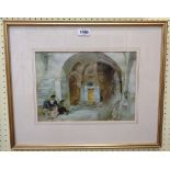 †William Russell Flint: a gilt framed coloured print, Spanish ladies in a bath house entrance - sold