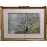 Thomas Taylor Ireland: a gilt framed watercolour, depicting a woodland pool with swans - signed - 12