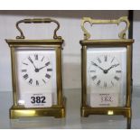 Two brass and bevelled glass cased carriage timepieces - various condition