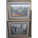 †James P. Power: two gilt framed watercolours depicting views of Stoke Gabriel, one of the church,