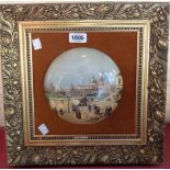 A large pot lid depicting a view of Venice by Caneletto, set on a gilt frame