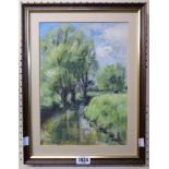 †Christopher Bramham: a framed oil on board depicting a river landscape in summertime - signed -