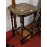 A 17" early 20th Century stained oak occasional table with bobbin turned supports - a/f