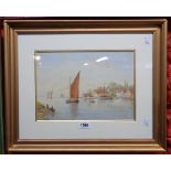 George Stanfield Walters: a gilt framed watercolour, entitled verso 'On the Yare above Yarmouth' -