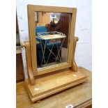 A Victorian waxed pine platform dressing table mirror with oblong plate