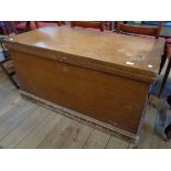 A 3' 9" Victorian stained and wood grained pine lift-top trunk with original tray fitted interior,