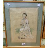 A gilt framed portrait of a seated woman