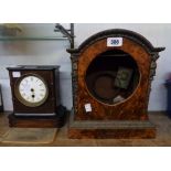 A figured walnut and metal mounted mantel clock case with gong - sold with a mantel timepiece with