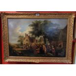 An ornate gilt framed 19th Century oil on canvas, depicting a village fete - 19 1/2" X 29 1/4"