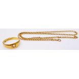 A 22ct. gold ring shank (stone missing) - sold with a marked 9ct. yellow metal necklace