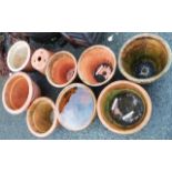 Nine terracotta plant pots - various sizes and designs