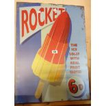 A reproduction printed tin sign for Rocket ice lollies