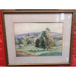 Joseph Milner: a parcel gilt framed watercolour, depicting cattle in a landscape - signed