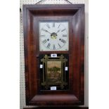 A 19th Century American mahogany cased wall clock with decorative glass door panel and Jerome & Co.,