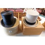 A boxed vintage Herbert Johnson black silk top hat - sold with a boxed Tress & Co. grey top hat