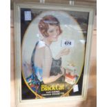 A mid 20th Century framed advertising print for Black Cat Cigarettes